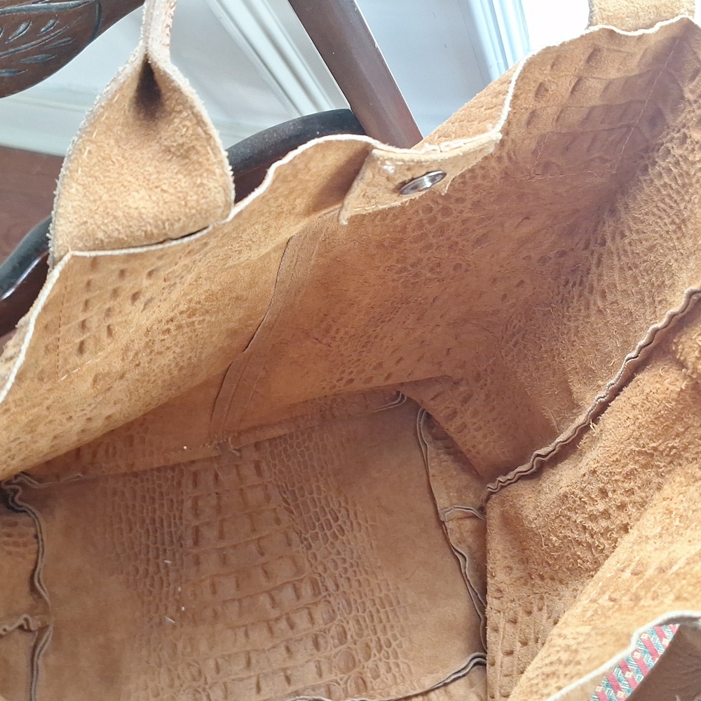 Boho Tan Leather Tote Bag - Picture 7 of 8
